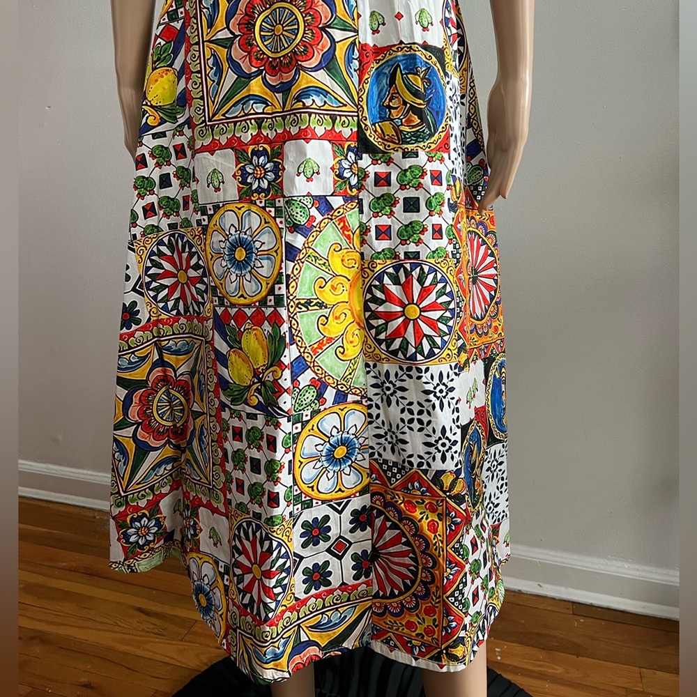 Bellambra 100% Cotton Made In Italy Multi Floral Midi Dress Size L - Picture 9 of 12